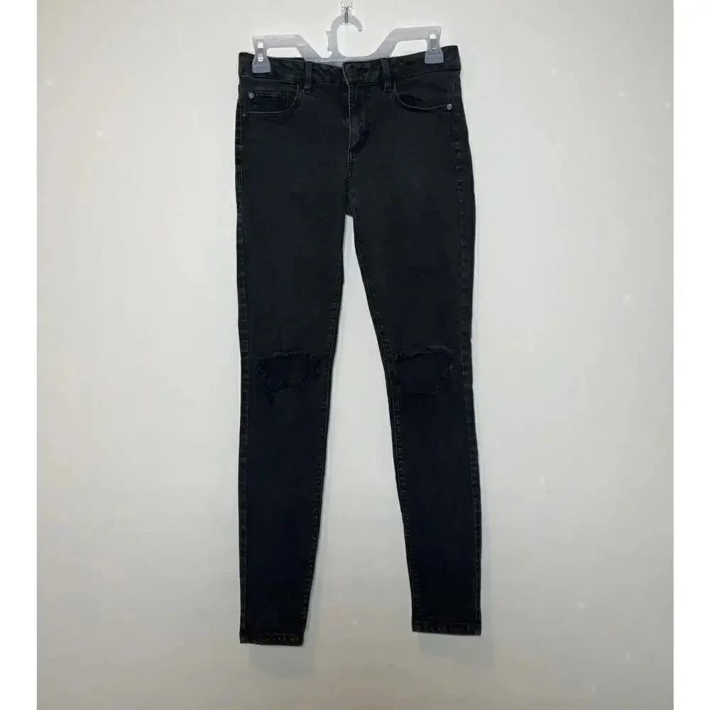 Distressed Skinny Jeans Size 3 Crafting Denim Womens Black Casual